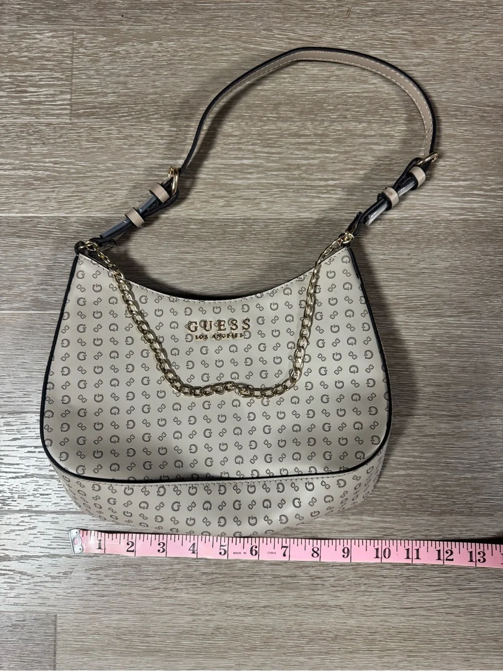 GUESS Cream Logo Hobo with Gold Chain Accent